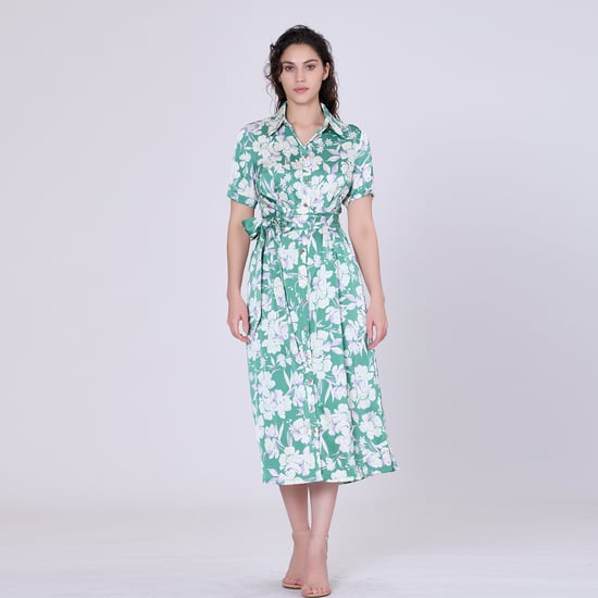 Macro flower print midi shirt- dress