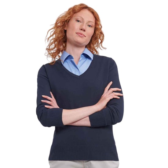 Russell Collection Womens/Ladies Marl V Neck Sweatshirt (French Navy) - Image 4