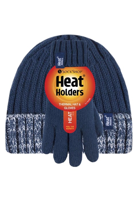 Heat Holders - Niños Niños Invierno cálido forro polar aislado de punto de vuelta sobre el manguito acanalado sombrero y guantes Set - NS1P9710 - Image 2