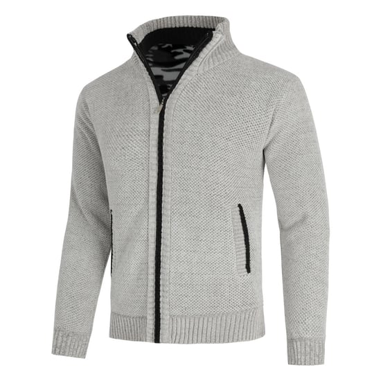 Men's Cardigan with Zip and Stand-Up Collar, Lined Chunky Knit Pullover Light Grey - Image 2