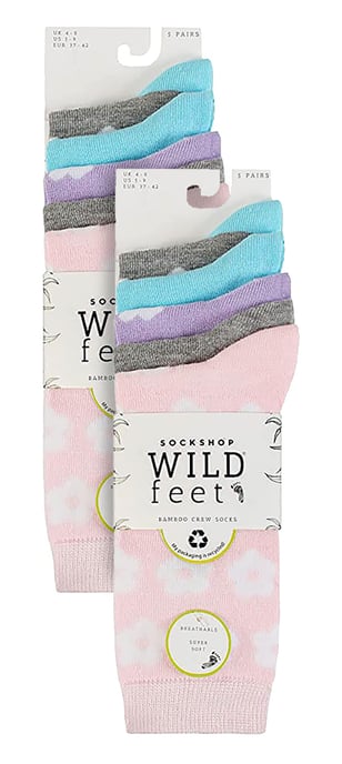 Wildfeet - Paquete de 10 calcetines de bambú para mujer con estampado de lunares, leopardo y flores - Multicolor - Image 2