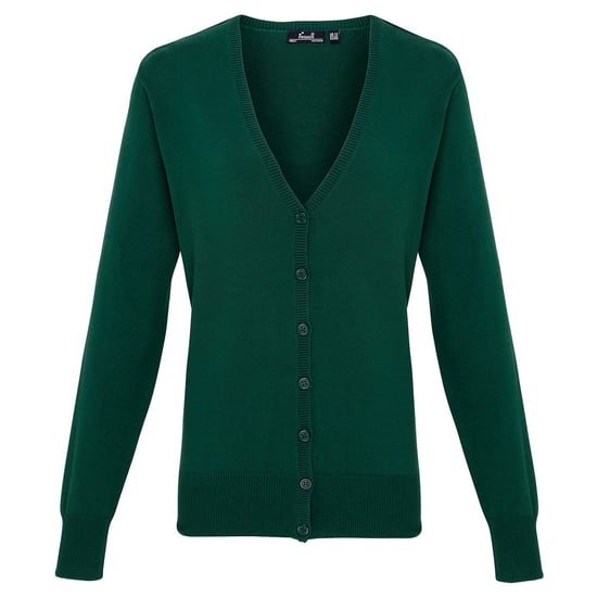 Premier Womens/Ladies Cotton Acrylic V Neck Cardigan (Bottle Green) - Image 1