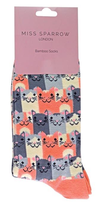 Miss Sparrow - Calcetines de bambú transpirables con forma de gato para mujer - Happy Cats (Rosa) - Image 2
