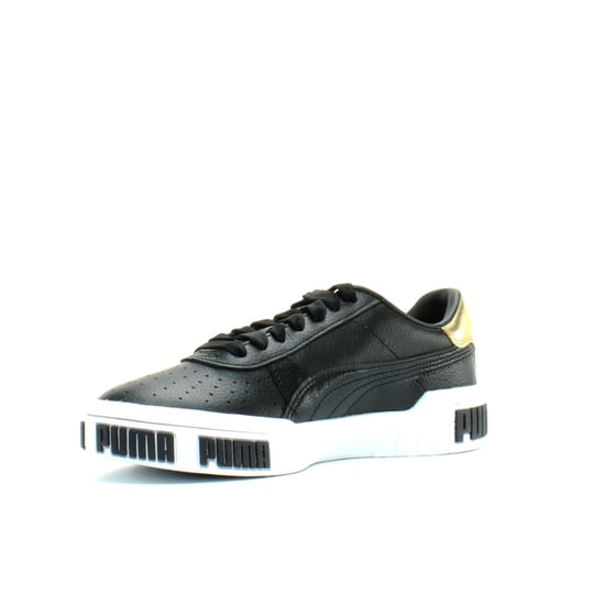 Puma Cali Bold Metallic Black Gold Leather Lace Up Womens Trainers 371207 02