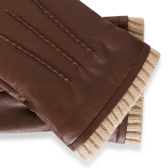 Barneys Originals Gift Boxed Brown Goat Leather Glove with Cream Knit Cuff