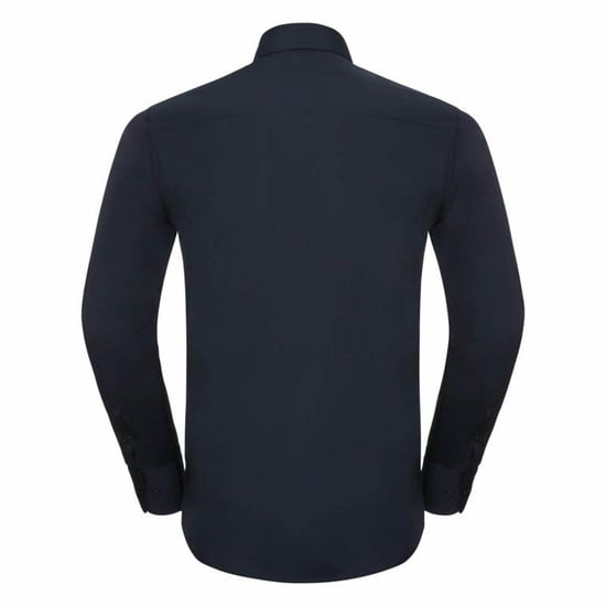 Russell Collection Mens Long Sleeve Poly-Cotton Easy Care Tailored Poplin Shirt (French Navy) - Image 2