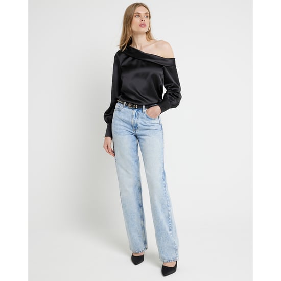River Island Womens Blouse Black Satin Off Shoulder