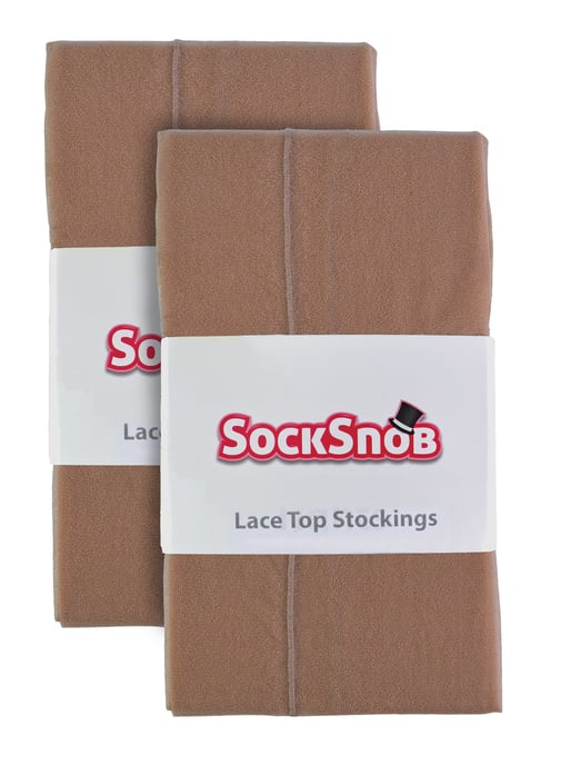 2 Pares Multipack Medias de Mujer con Costura y Encaje | Sock Snob | Medias Altas para Mujer - Nude / Nude - Image 2