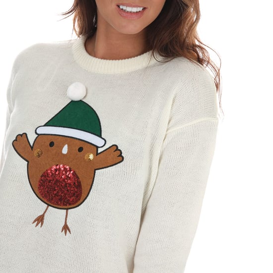 Women's Brave Soul Robin Christmas Jumper in Cream