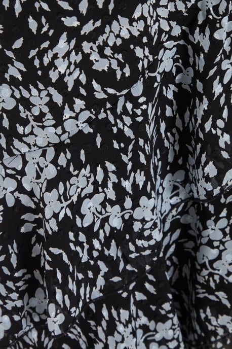 Black Floral Tiered Midi Dress