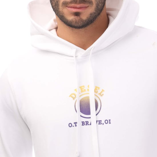 Sudadera con capucha blanca con logo pequeño morado descolorido de Diesel - Image 3