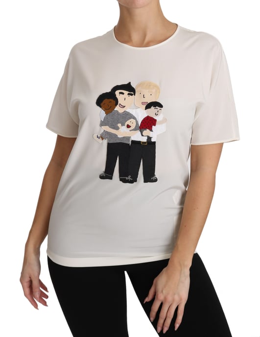 Camiseta de Seda Estiramiento Blanca para Mujer de Dolce & Gabbana #dgfamily - Image 5
