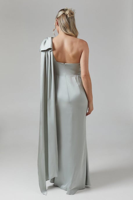 Maternity Bow And Drape Detail One Shoulder Satin Bridesmaids Dress - Image 3