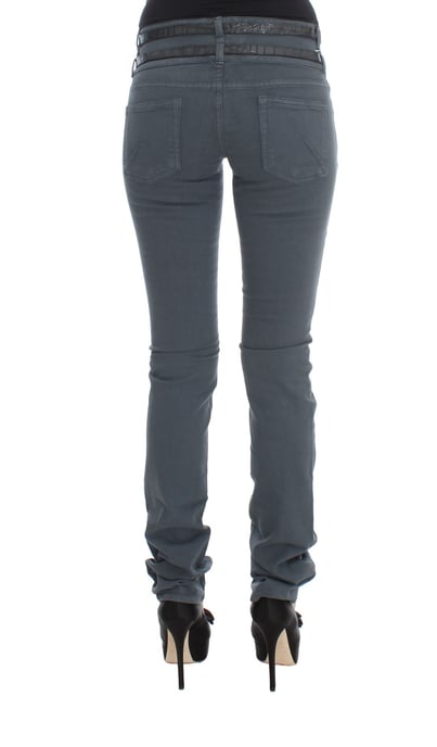 Jeans de mezclilla azul de algodón de corte slim ajustado a la cintura alta Galliano - Image 3