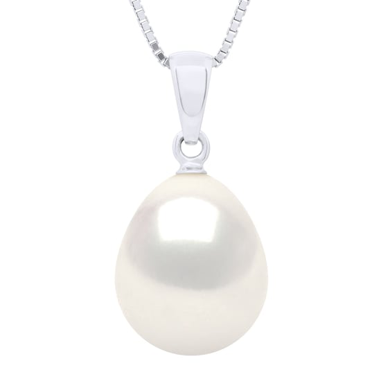 Beaded Pendant Solid Articulated in White Gold 750 and Real Cultured Freshwater Pearl Pear 10-11 mm