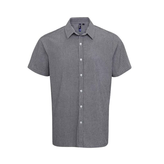 Premier Mens Gingham Cotton Short-Sleeved Shirt (Black/White) - Image 1