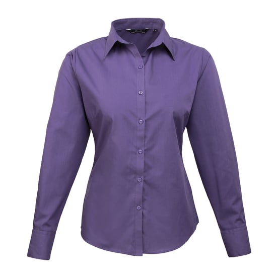 Premier Womens/Ladies Poplin Long-Sleeved Blouse (Purple) - Image 1