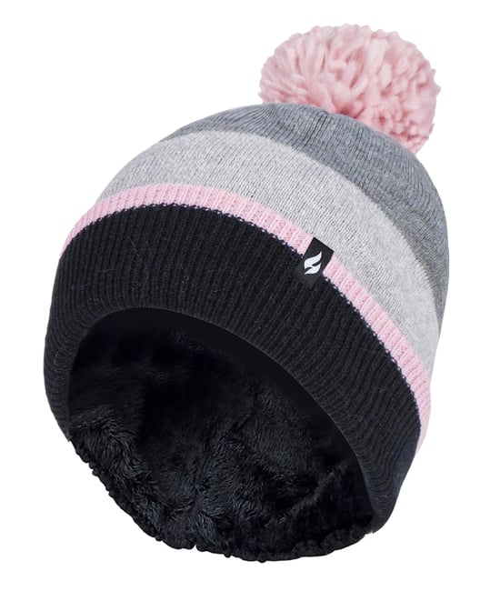 Heat Holders - Gorro de invierno con forro polar y pompones para mujer - Gris / Rosa - Image 1