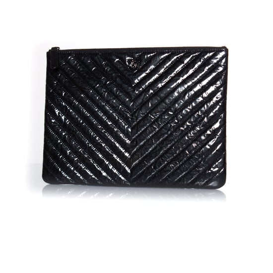 patent leather chevron zip O case - Image 1
