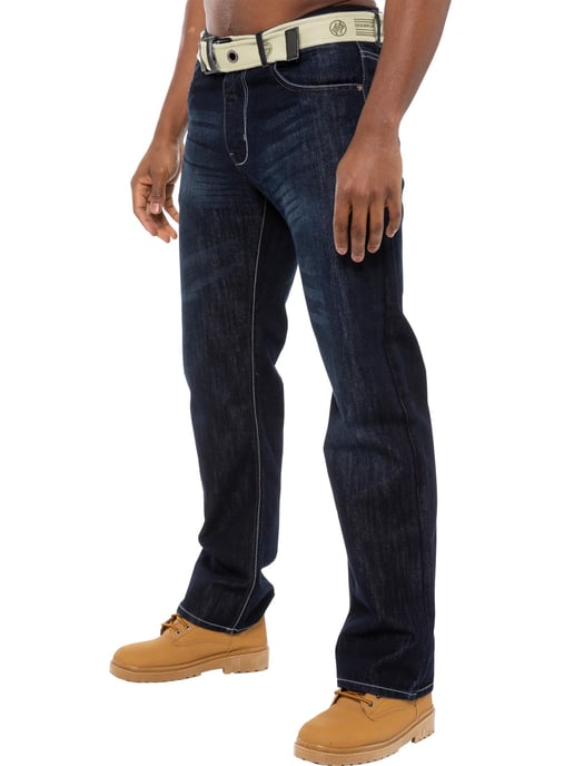 Enzo | Jeans de mezclilla de corte regular para hombre con cinturón - Azul oscuro - Image 1