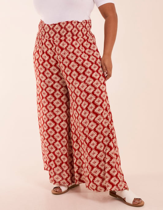 Curve Shirred Wide Leg Aztec Trouser