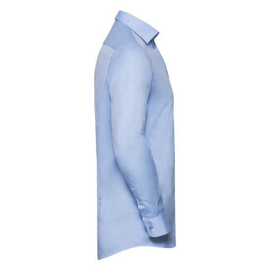 Russell Collection Mens Contrast Herringbone Tailored Long-Sleeved Shirt (Light Blue/Mid Blue/Bright Navy) - Image 3