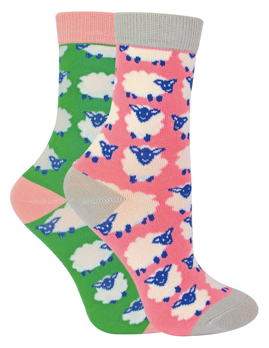 Miss Sparrow - 2 Pack Girls Bamboo Animal Patterned Socks - Sheep - Image 1