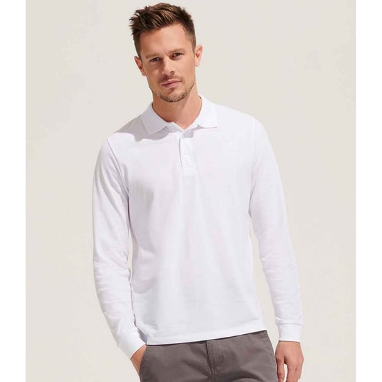SOLS Unisex Adult Prime Pique Long-Sleeved Polo Shirt (White) - Image 3