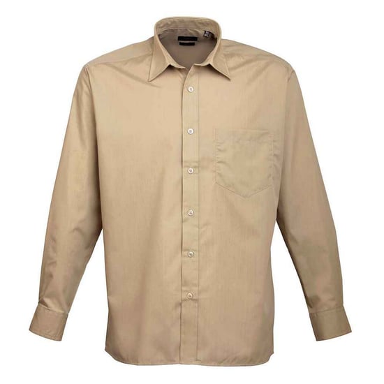 Premier Mens Poplin Long-Sleeved Shirt (Khaki) - Image 1