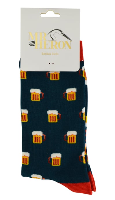 Mr Heron - Calcetines de bambú para hombre | Calcetines de rayas Argyle | Regalos para él - Cerveza (verde azulado) - Image 2