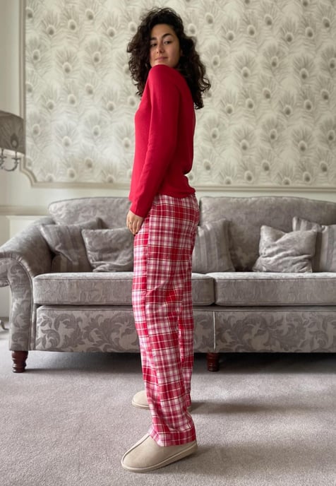 GAP Pijama de franela para mujer en tartán rojo - Image 3