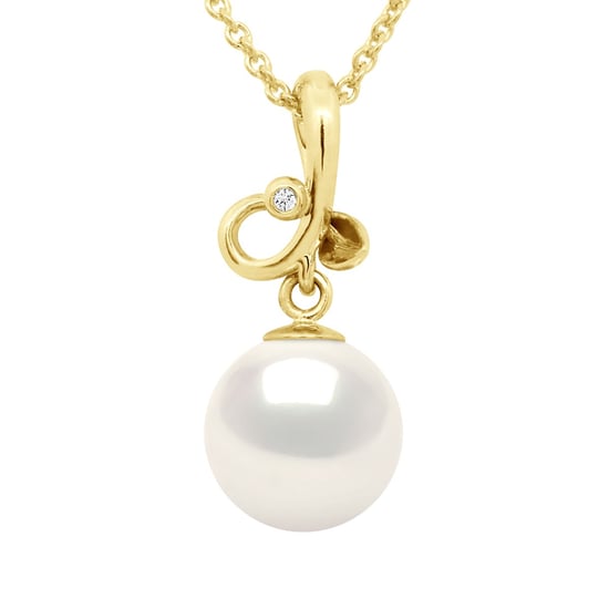 Pendant TRIPLE KNOT Yellow Gold Diamond 0,010 Cts - Real Cultured Freshwater Pearl Round 9-10 mm