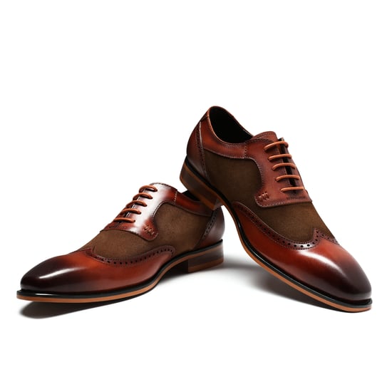 Men's shoe with classic decorative stitching Business shoes Smooth leather Low shoes Brown - Image 1
