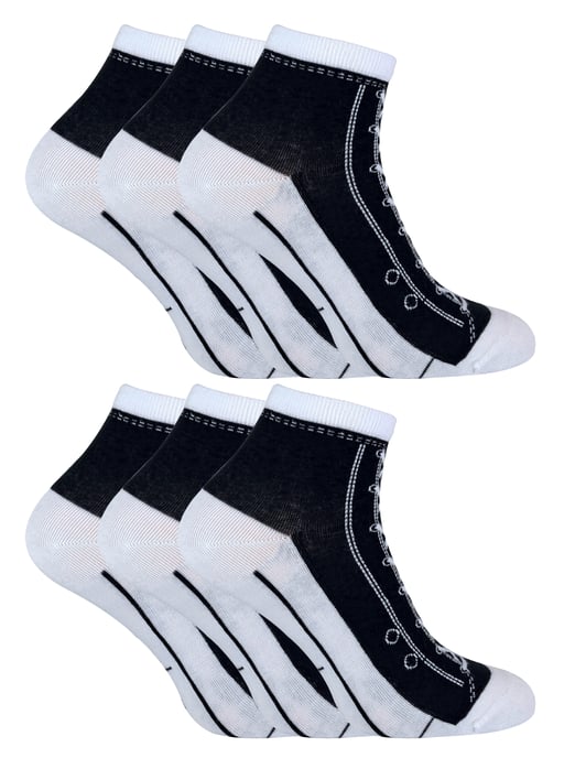 6 Pares de Calcetines Multipack que Parecen Zapatos | Snob de Calcetines | Novedad Divertidos Calcetines Converse con Cordones - Negro - Image 1