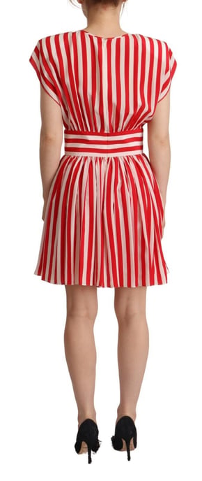 Vestido Mini A-line de Seda con Rayas Rojas y Blancas para Mujer de Dolce & Gabbana - Image 3