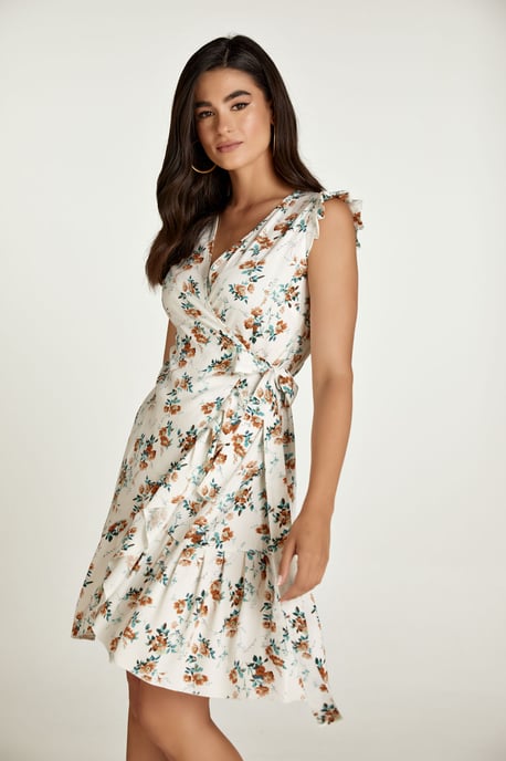 Ecru Floral Wrap Dress