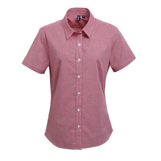 Premier Womens/Ladies Gingham Short-Sleeved Shirt (Red/White) - Image 1
