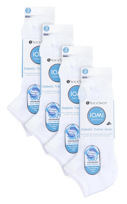 12 Pares Multipack Calcetines Diabéticos de Entrenamiento para Pies y Tobillos Hinchados | IOMI | Calcetines de algodón acolchados extra anchos de corte bajo para hombres y mujeres - Blanco - Image 2
