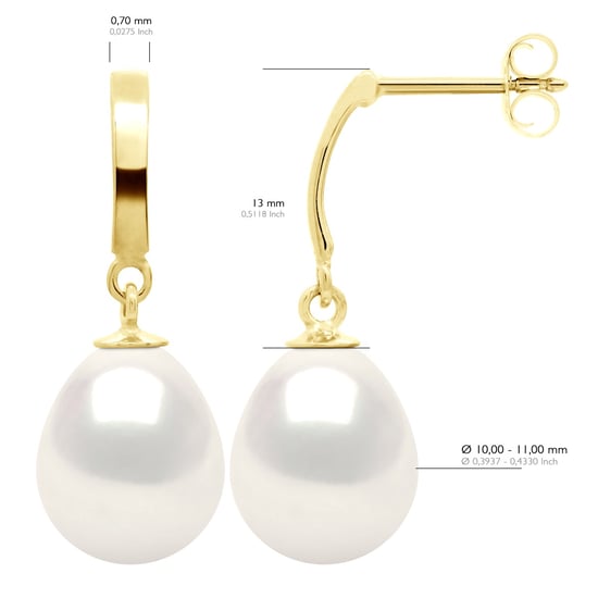 Earrings in Yellow Gold 375 and Real Cultured Freshwater Pearls Pear 10-11 mm - Image 2