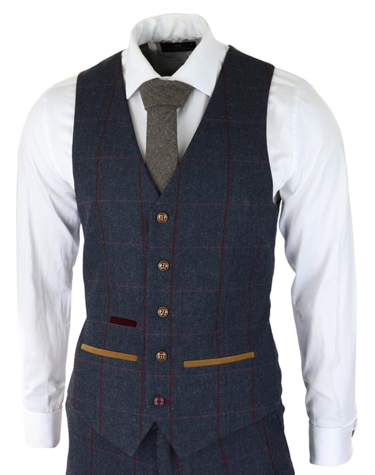 Traje de tweed de espiga para hombre, 3 piezas, azul marino, Peaky Blinders, corte entallado, años 20 - Image 3