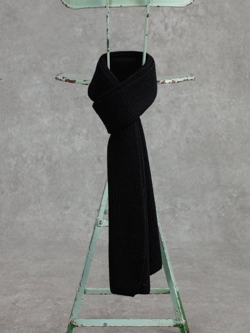 The Cashmere Ribbed Scarf-Ivory Black