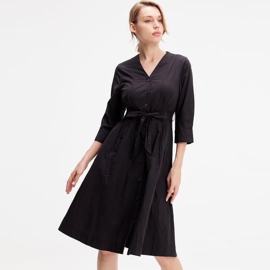 Minimalist cotton shirt dress with knotted belt