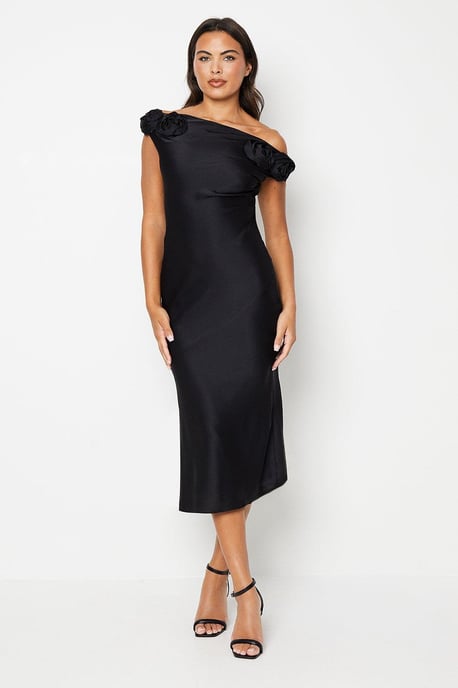 Rose Shoulder Bias Cut Midi Dress - Image 1
