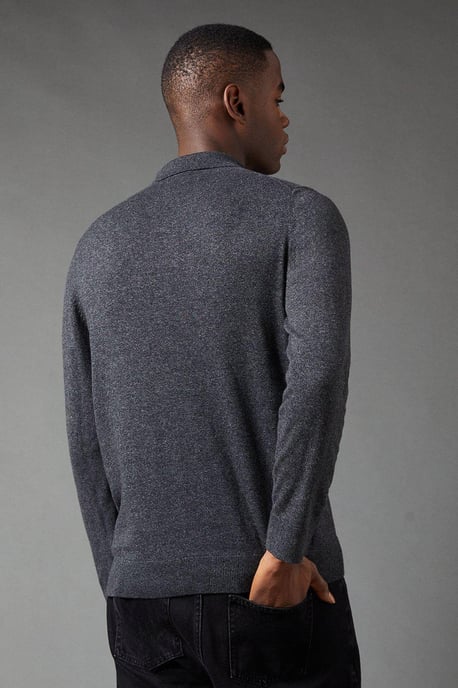 Cotton Rich Long Sleeve Knitted Polo - Image 3