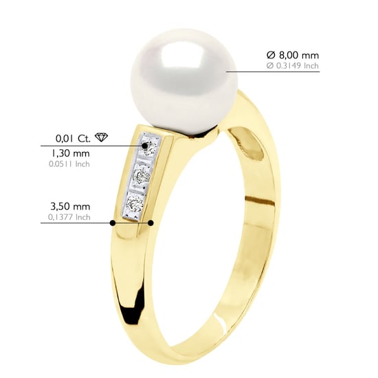 Ring Jewelry Diamond 0,06 Cts - Yellow Gold - Real Cultured Freshwater Pearl Round 8-9 mm - Image 2