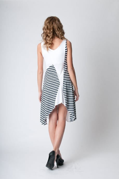 Asymmetrical Stripe Detail Tunic in Navy