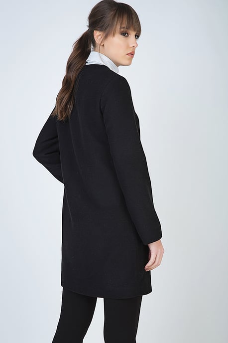 Black Winter Coat in Woven Fabric