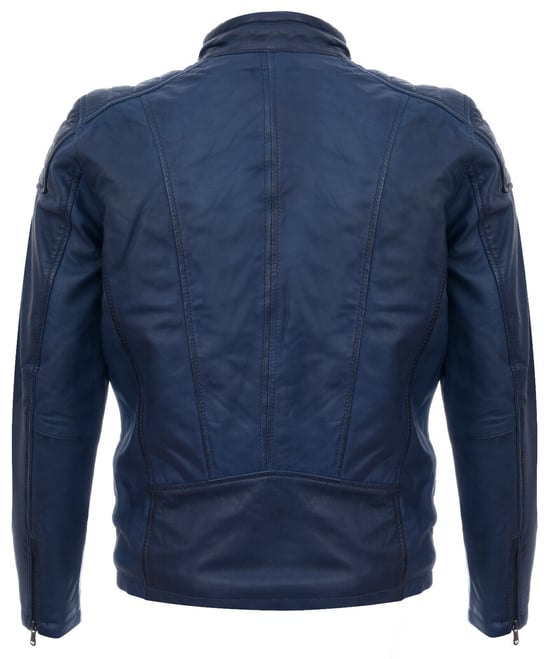 Vintage quilted navy blue leather racing bike jacket with zipper