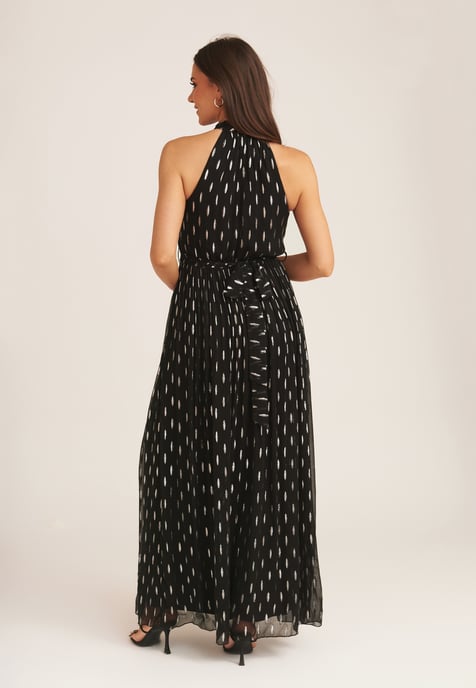 Vestido largo con cuello halter en jacquard - Image 4