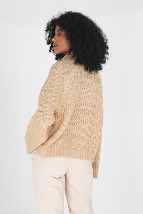 Beige 'Forest' Roll Neck Cable Knit Jumper